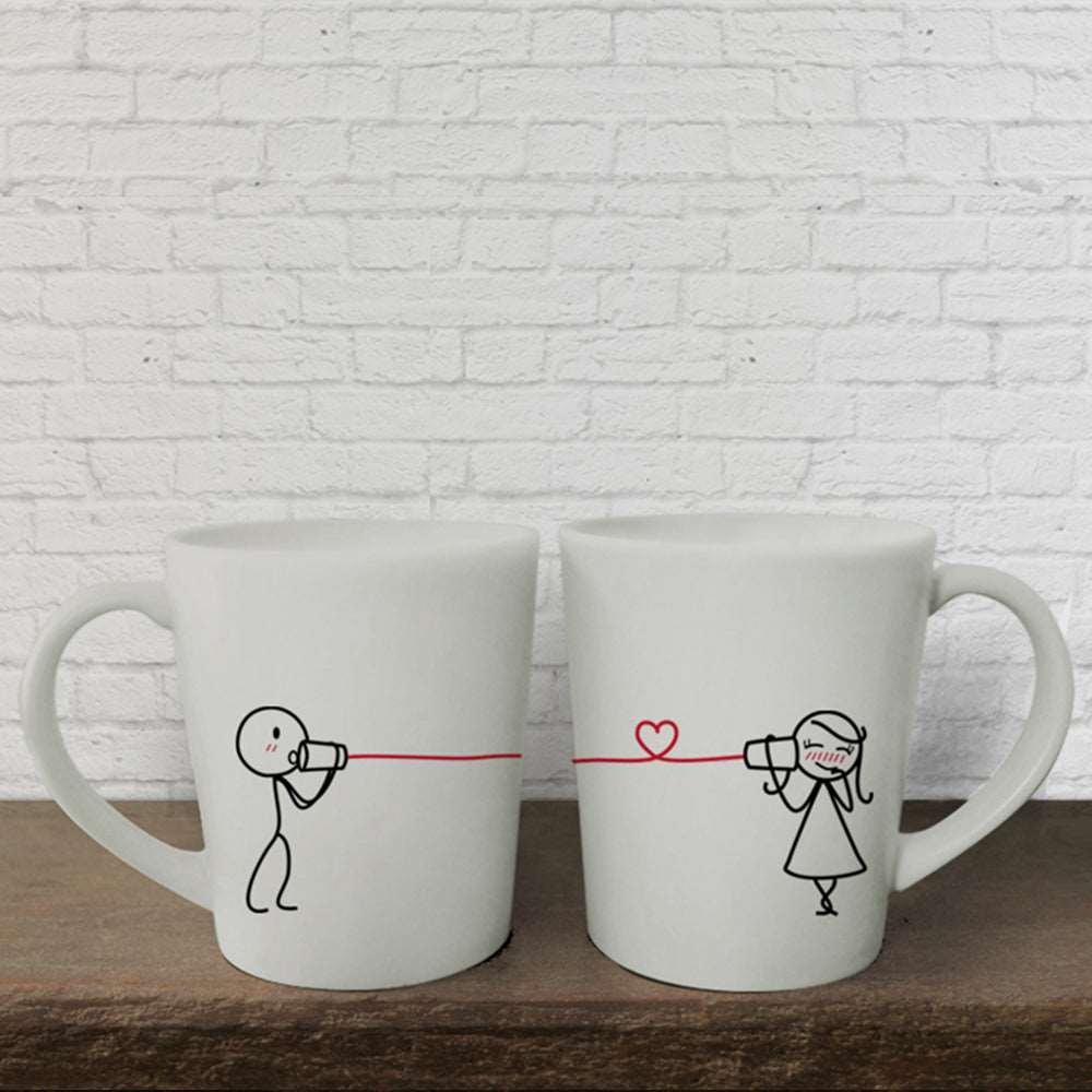 These adorable white mugs feature charming hand-drawn designs, making them a perfect gift for couples, anniversaries, or your loved ones.