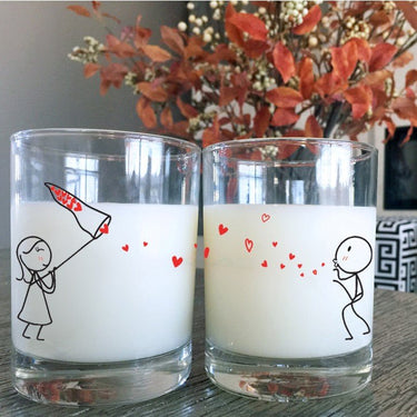 Human Touch Decorative Glassware Set with Charming Hand-Drawn Characters for unique anniversary gift ideas