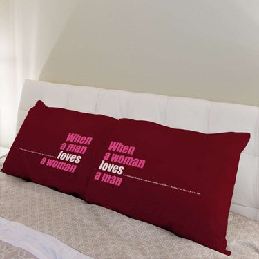 His and hers pillowcases with loving text in burgundy, perfect anniversary gifts for couples