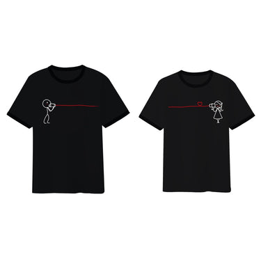 Matching couple T-shirts with stick figure design, perfect as an anniversary t-shirt gift