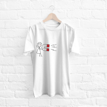 White couple T-shirt with a magnet design, perfect for anniversary t-shirt gifts