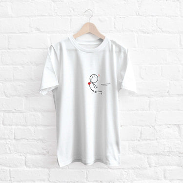 Stylish white couple T-shirt featuring playful design, ideal for anniversary t-shirt gifts