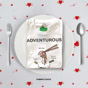 Human Touch best Thai souvenir adventurous foodie shirt displayed on a plate with cutlery