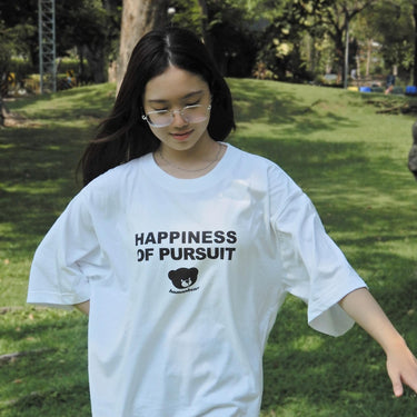 Cool street t-shirt by Human Touch featuring a bear graphic and the phrase Happiness of Pursuit