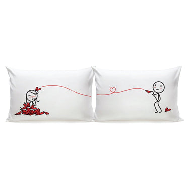His and hers pillowcases with playful couple illustrations, perfect couple gift ideas for loved ones