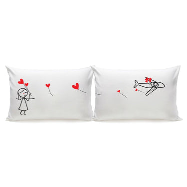 His and hers pillowcases featuring a playful romantic design, perfect personalized romantic keepsakes
