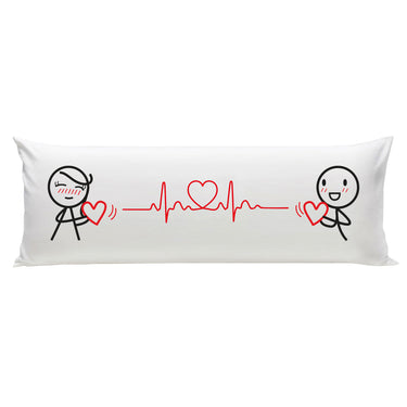 Cute heartbeat long pillow from Human Touch featuring playful illustrations of love and connection