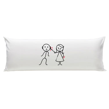Human Touch Long Pillow for Bed with Cute Stick Figure Design, a great cute love gift for couples