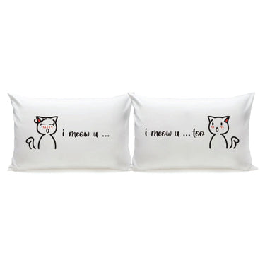 His and hers pillowcases with cute cat illustrations, perfect for funny pet-themed home decor