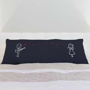 Human Touch long pillow for bed with guitar love keepsake design featuring a musician and a girl