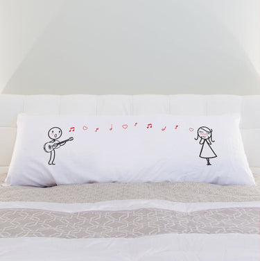 Human Touch Long Pillow for Bed with Guitar Love Keepsake Design Featuring Musical Notes