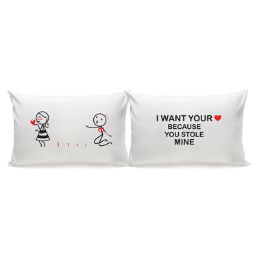 His and hers pillowcases with playful designs, perfect heartfelt gifts for lovers