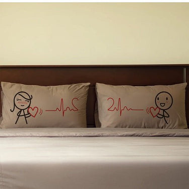 His and hers pillowcases set with playful designs, perfect for matching gifts for lovers