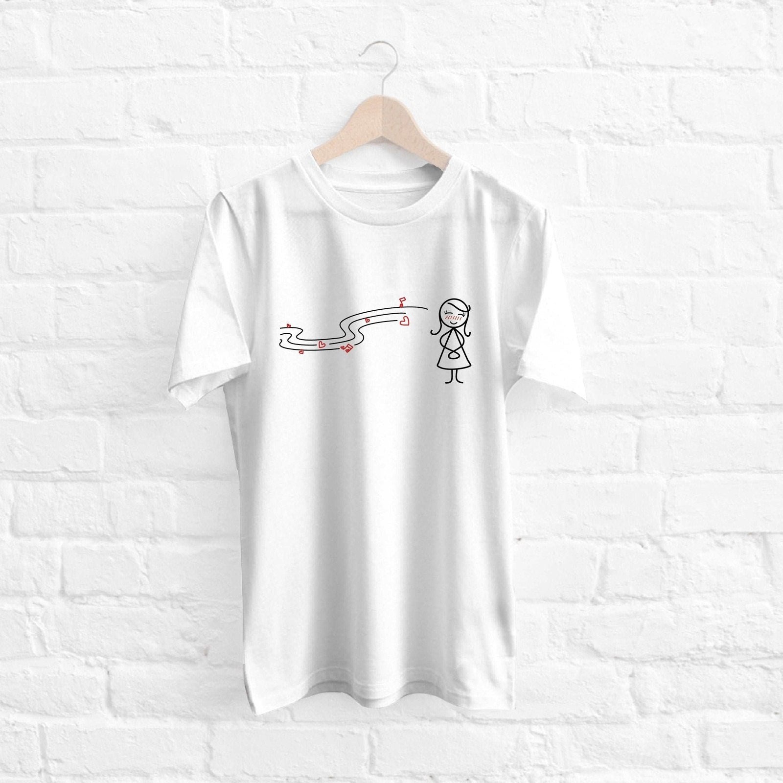 A fabulous white tee featuring a charming, hand-drawn design, perfect for couples and anniversaries. A delightful gift for him or her.