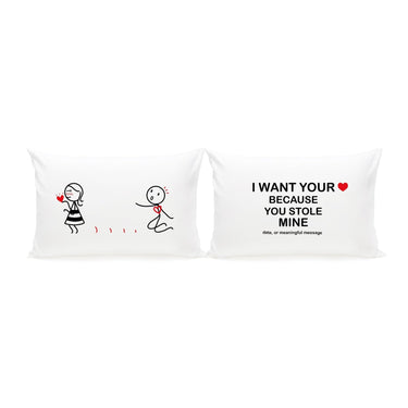 His and hers pillowcases with loving illustrations and text, ideal heartfelt gifts for lovers