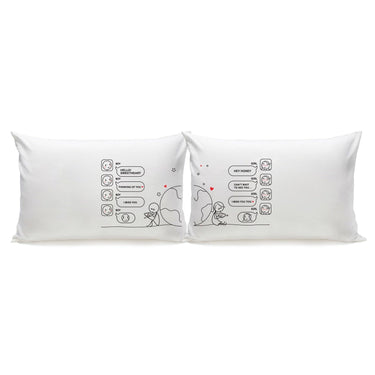 His and hers pillowcases featuring playful texting design, perfect for long distance love couple gifts
