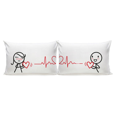 His and hers pillowcases depicting love heartbeat design, ideal matching gifts for lovers
