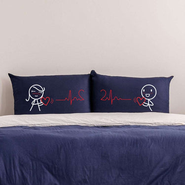His and hers pillowcases with cute heart designs, perfect matching gifts for lovers
