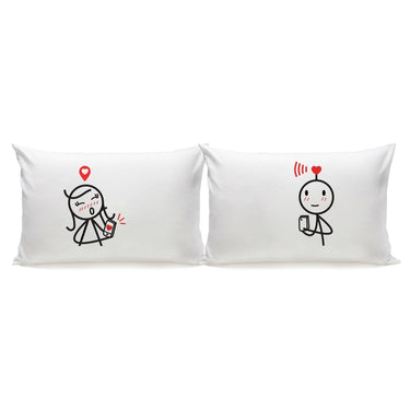 His and hers pillowcases featuring playful designs, perfect as personalized anniversary pillows for couples
