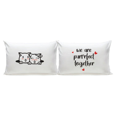 His and hers pillowcases featuring romantic cat-themed keepsakes with adorable designs