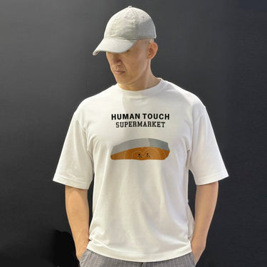 Human Touch Supermarket T-shirt featuring 100 percent cotton salmon print apparel for casual street fashion