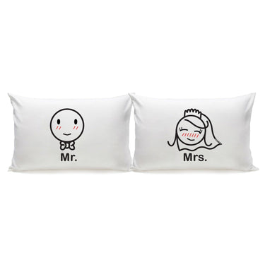 Mr. and Mrs. Love pillowcases for unique wedding decorations with cute character designs