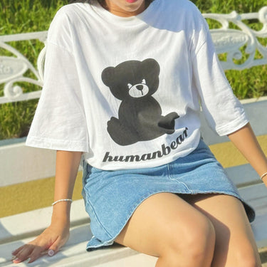 Human Touch Street Fashion Tee Shirt featuring a bear graphic design on a white background