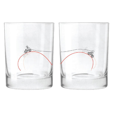Romantic couple cycling gifts, decorative glassware featuring cyclists on a curved track design