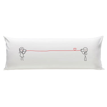 Couple long distance gift, a romantic long pillow featuring cute characters and a heart design