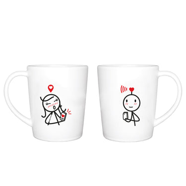 Adorable couple mugs for long distance featuring sweet stick figure designs expressing love and connection