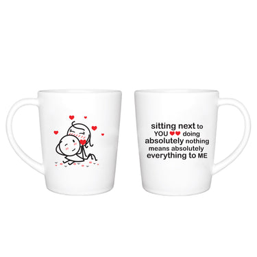 Sweet couple mugs with sayings featuring adorable couple illustration for romantic coffee moments