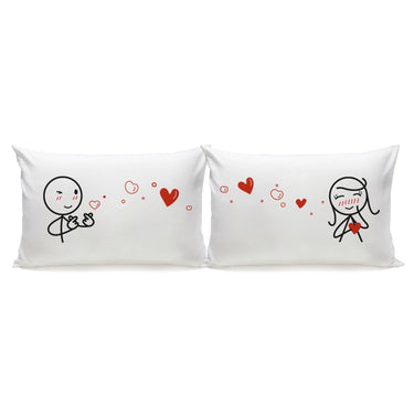 Cute anniversary gift for boyfriend or girlfriend, long pillows featuring romantic couple design with hearts