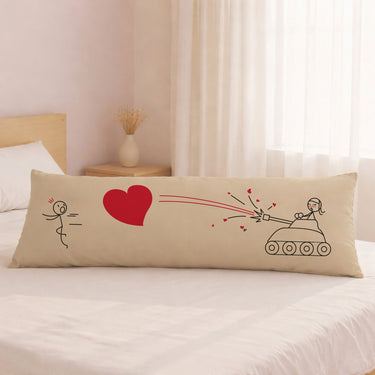 Long pillow by Human Touch with a cute design featuring a romantic tank and heart, ideal as a cute anniversary gift for boyfriend