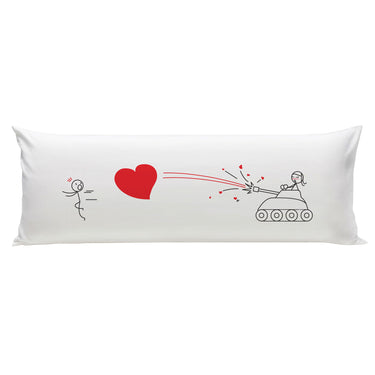 Cute long hug pillow design with cartoon love theme, perfect cute anniversary gift for boyfriend.