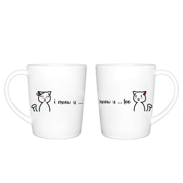 Cute couple cat mugs featuring adorable cat illustrations and sweet messages for romantic coffee moments