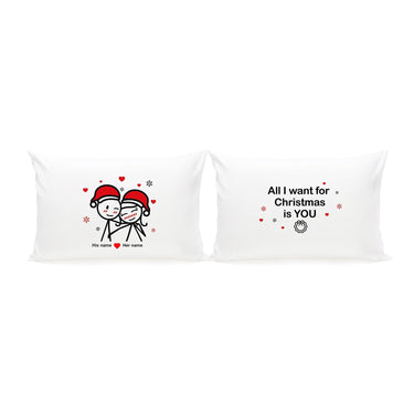 Cute matching Christmas gifts for lovers, featuring his and hers pillowcases with romantic designs for cozy couples