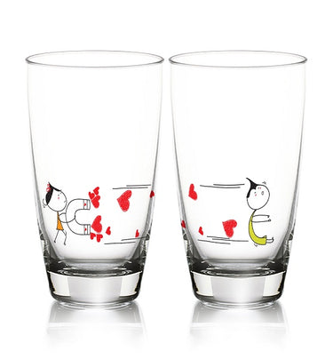 Romantic decorative glassware set featuring playful love-themed designs, perfect as heartfelt wedding keepsake gifts.