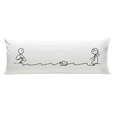 Long pillow with romantic illustration featuring a couple and a message in a bottle gift design