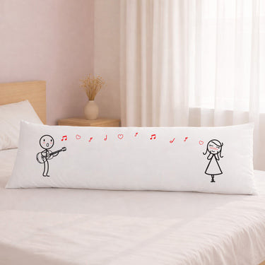 Human Touch long pillow featuring a music-themed design, perfect as a romantic music themed wedding gift.