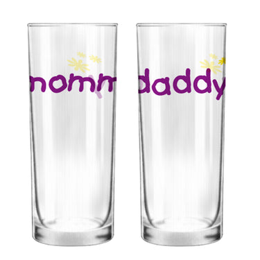 Set of romantic human touch glasses with 'mommy' and 'daddy' text, perfect parents gift idea glasses for special occasions