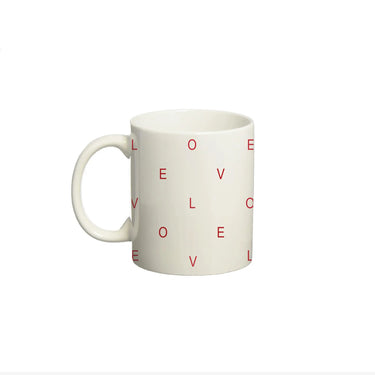 Ceramic coffee mug with a playful love print, perfect as a romantic gift for shy person to express affection.