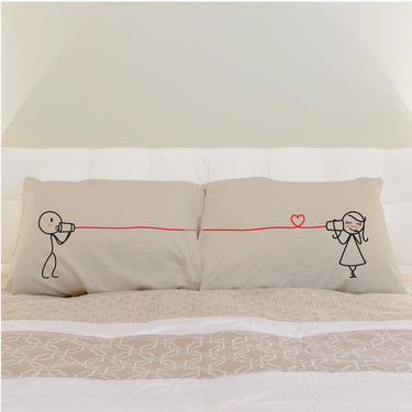His and hers pillowcases with cute love illustration, ideal for I love you gift box