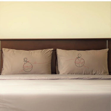 His and hers pillowcases featuring a long distance relationship gift design for couples