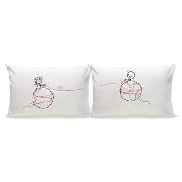 His and hers pillowcases with cute illustrations, perfect as a long distance relationship gift