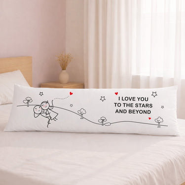 Human Touch Long Pillow for Bed with Love Inspired Decor for Couples featuring playful illustration and heartfelt message