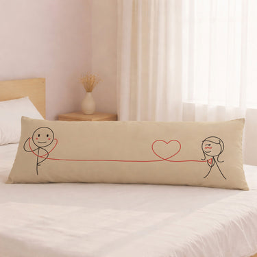 Human Touch Long Pillow for Bed with Love-Inspired Home Decor Illustration of Couple and Heart