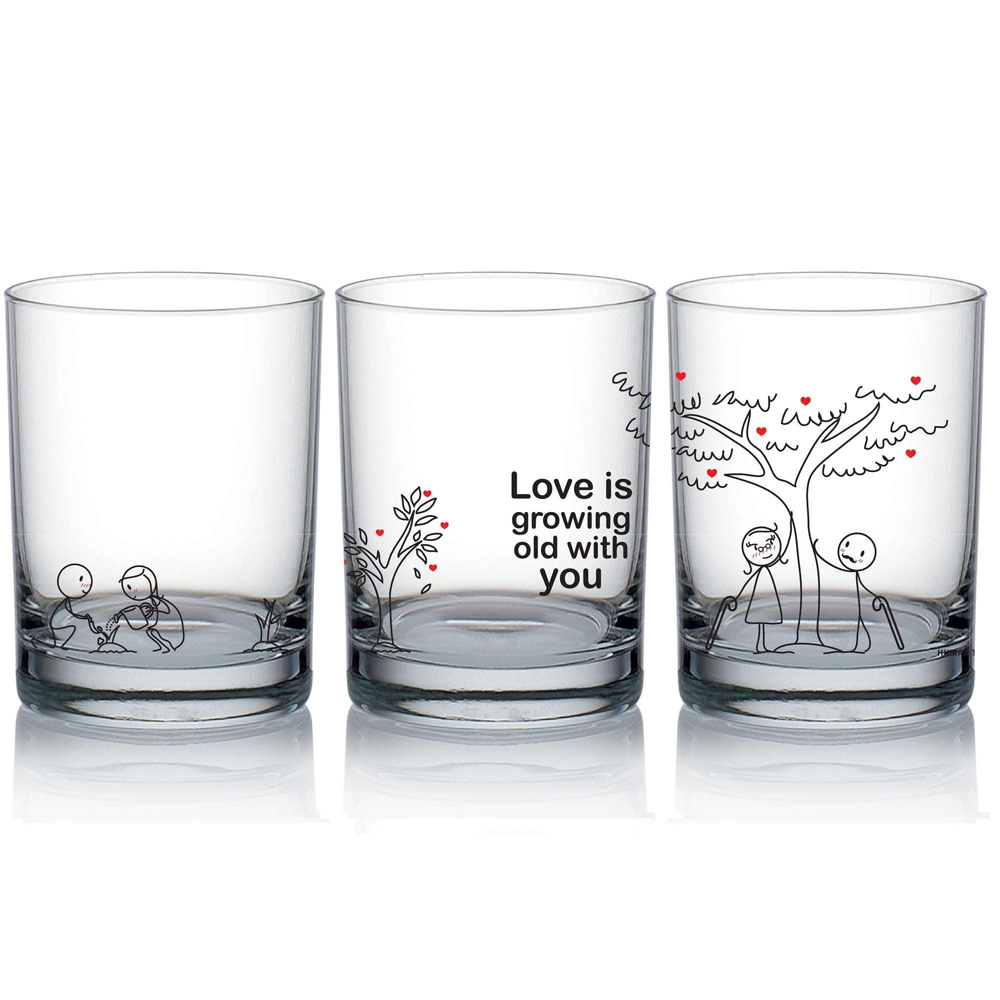 Celebrate love with a set of adorable glasses featuring artistic designs – a perfect gift for a couples anniversary or for him and her!