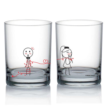 Love Story glass set by Human Touch featuring charming couple illustrations on each glass