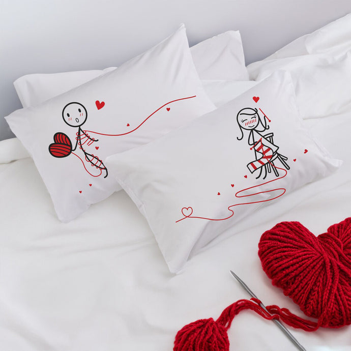 Love-themed bedroom decor boy meets girl Human Touch his and hers pillowcases with cute couple illustrations