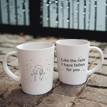 Couples coffee mugs with hand-drawn love quotes, perfect for sharing coffee moments and celebrating romance.